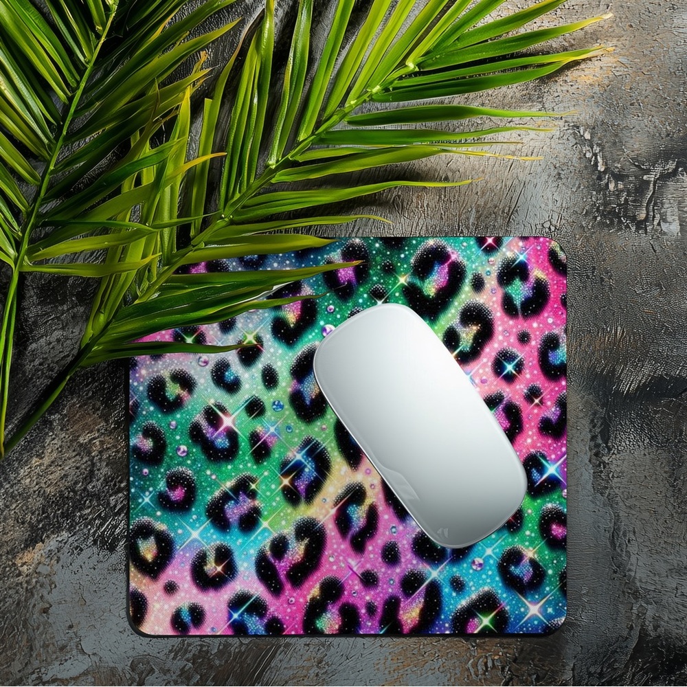 Sparkling Rainbow Leopard Mouse Pad